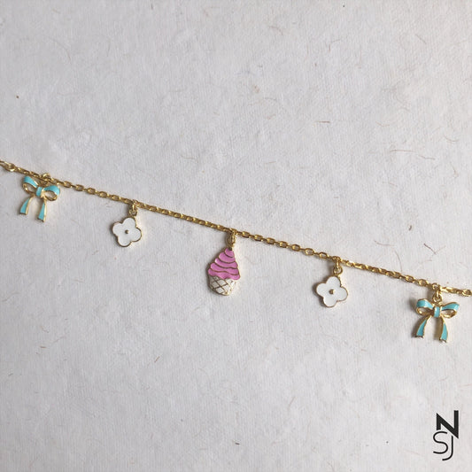 Cupcakes and Bow Charm Bracelet