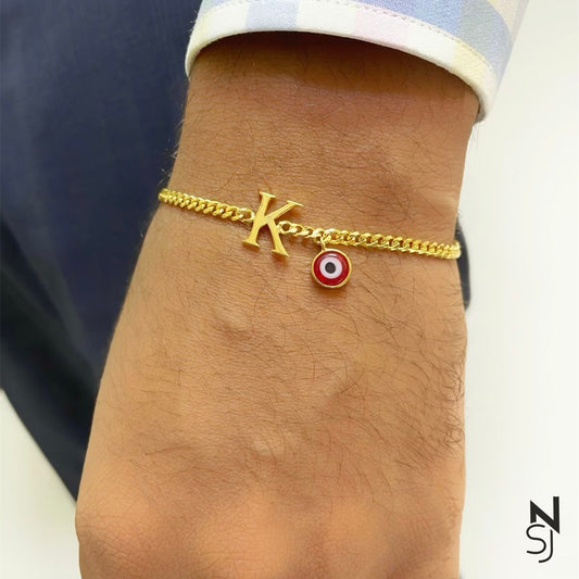 Initial & Red Evil Eye Bracelet