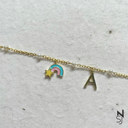 Rainbow and Custom Initial Bracelet