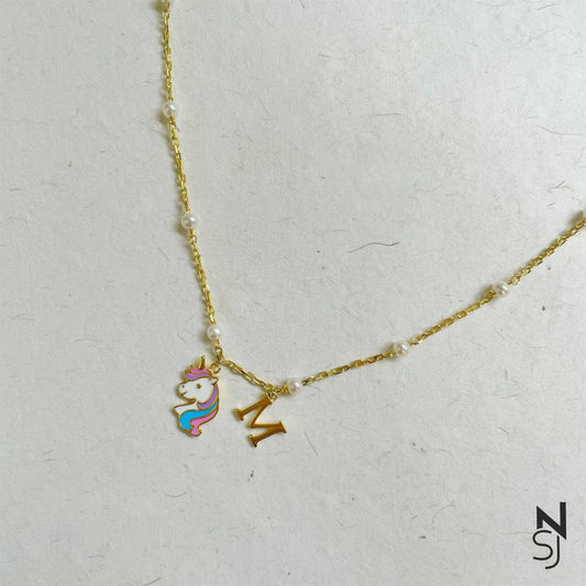 Unicorn Neckchain with Initial Hanging